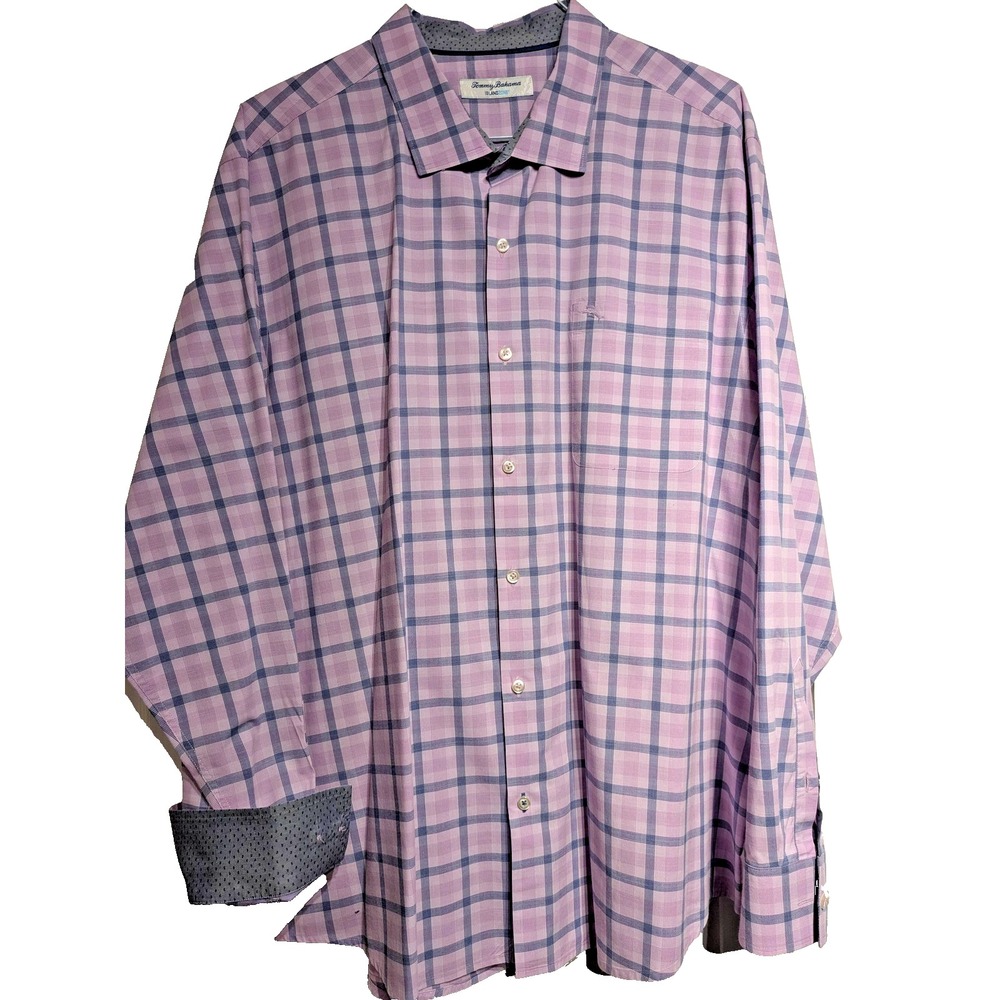 Tommy Bahama Shirt Mens 2XL Purple Blue Check IslandZone Button Up Long Sleeve